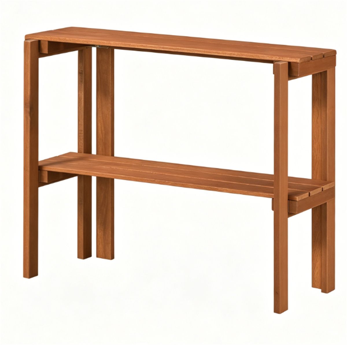Natural Wood Folding Shelf for Shoes and Plants – 2-Tier Slatted Storage