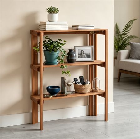 Folding Slatted Shelf for Shoes, Plants, and Display