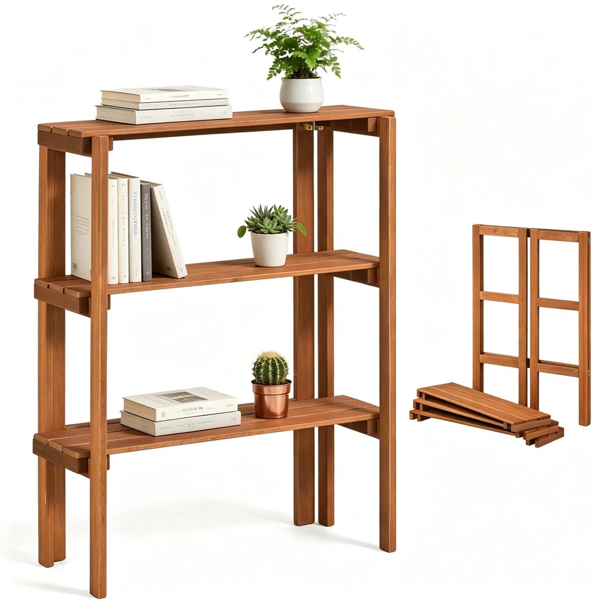 Folding Slatted Shelf for Shoes, Plants, and Display