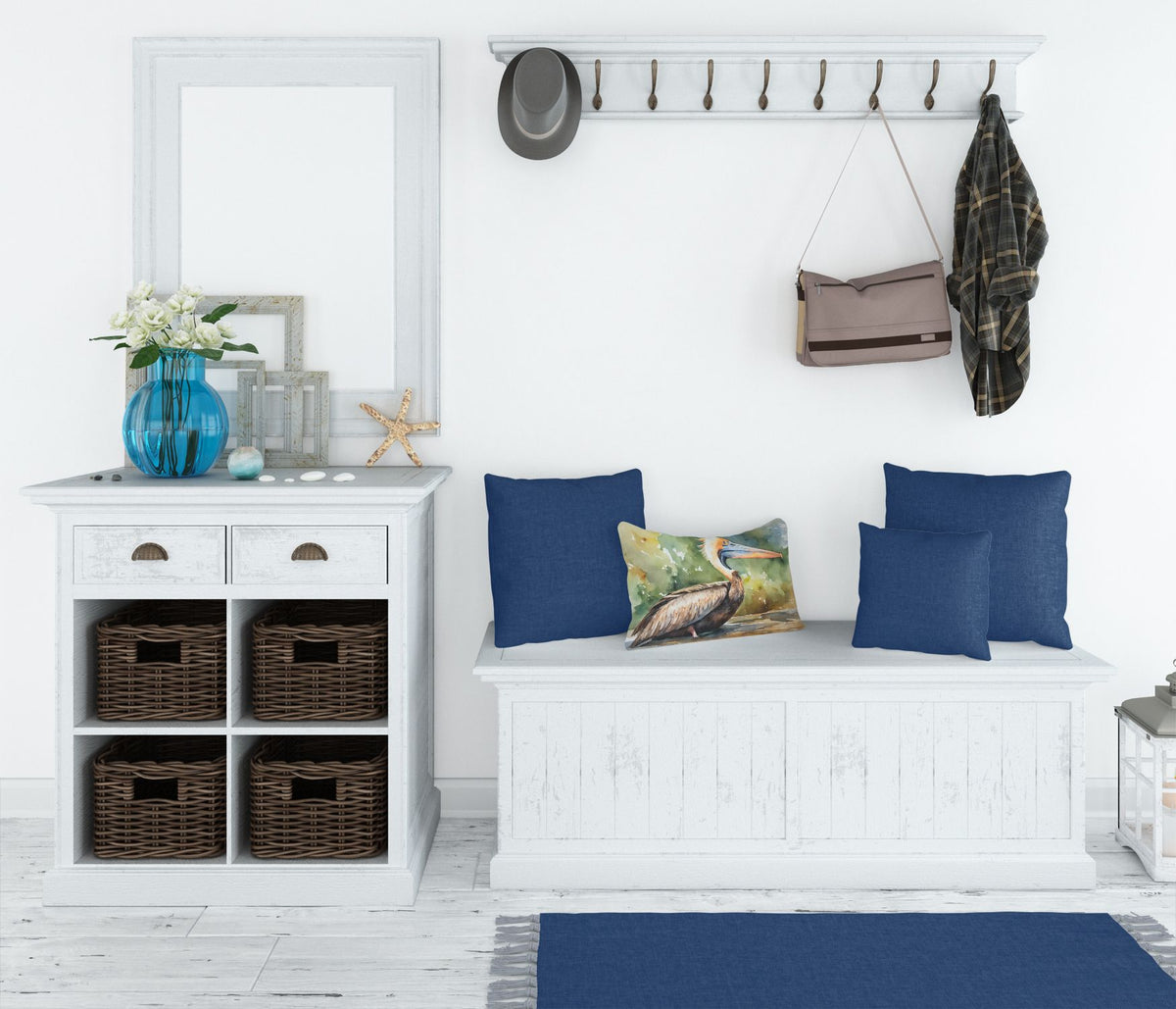 Nautical Pelican Indoor-Outdoor Throw Pillow