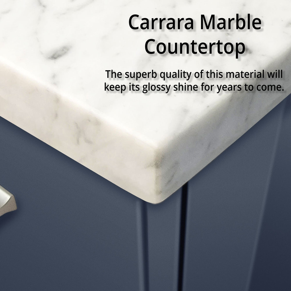 Navy Bathroom Vanity with Carrara Marble Top