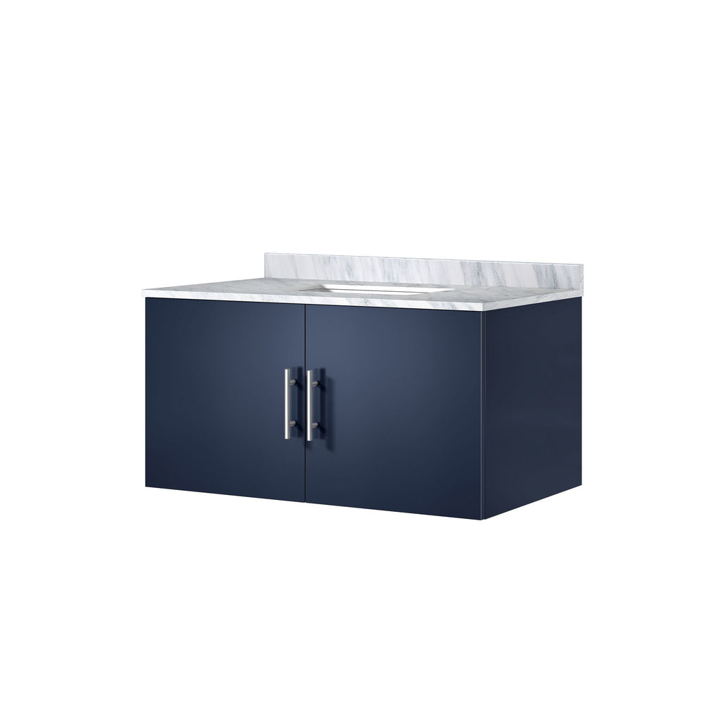 Navy Bathroom Vanity with Carrara Marble Top