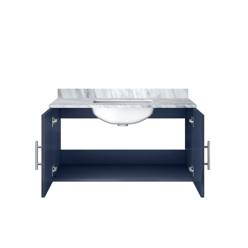 Navy Bathroom Vanity with Carrara Marble Top