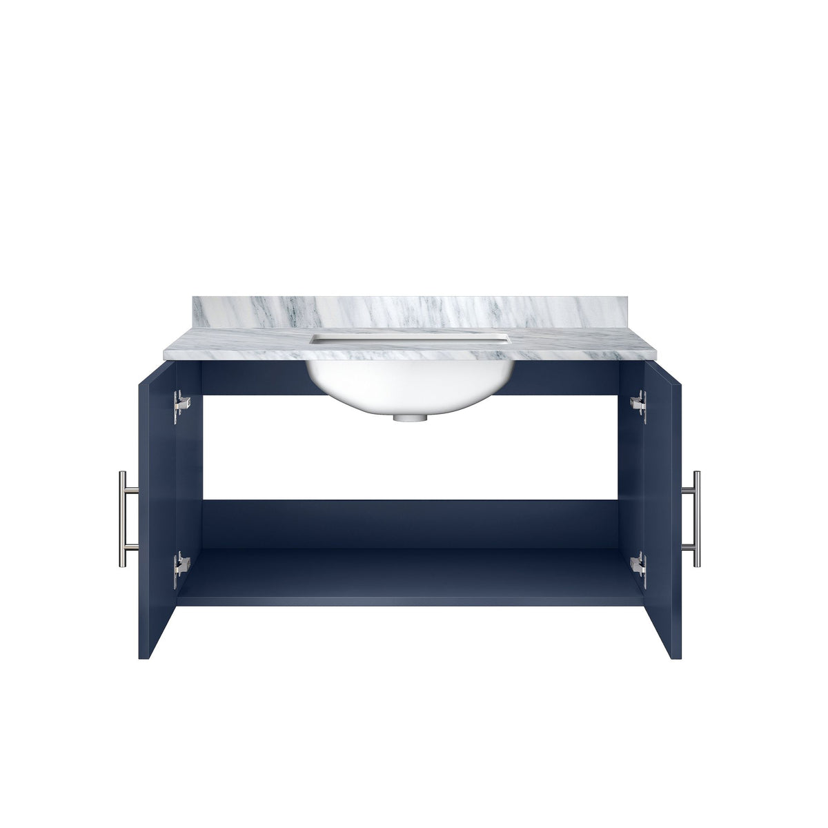 Navy Bathroom Vanity with Carrara Marble Top