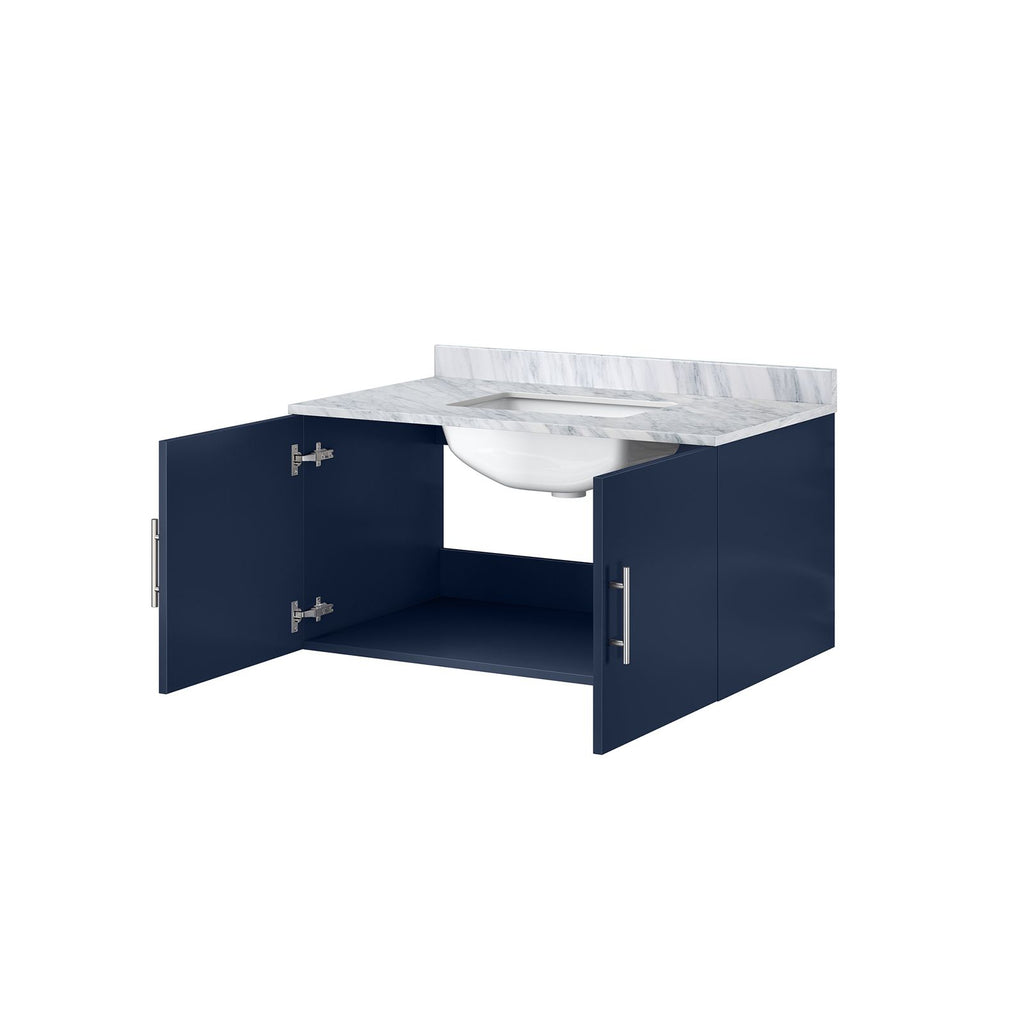 Navy Bathroom Vanity with Carrara Marble Top