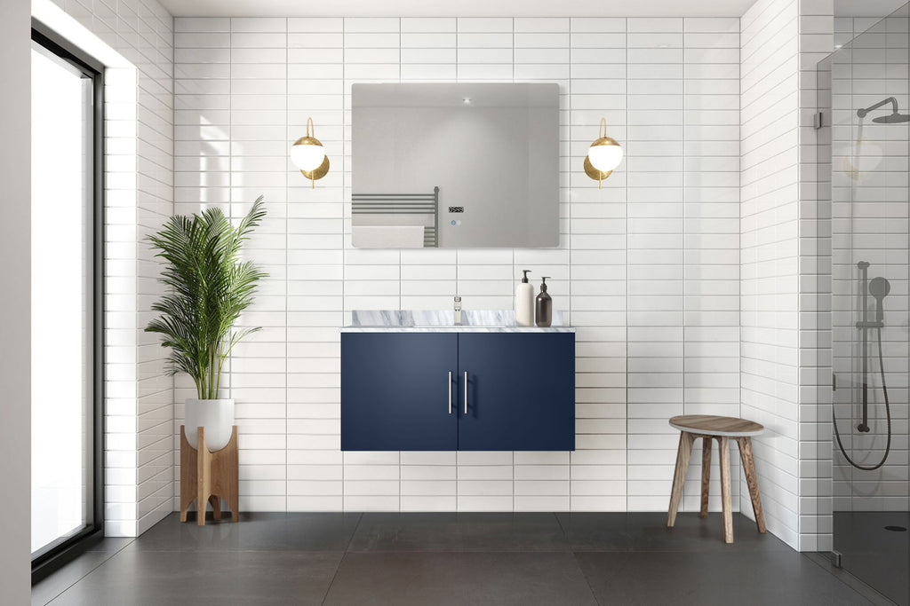 Navy Bathroom Vanity with Carrara Marble Top