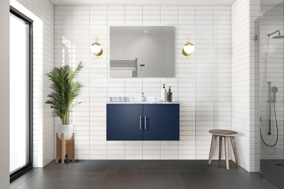 Navy Bathroom Vanity with Carrara Marble Top