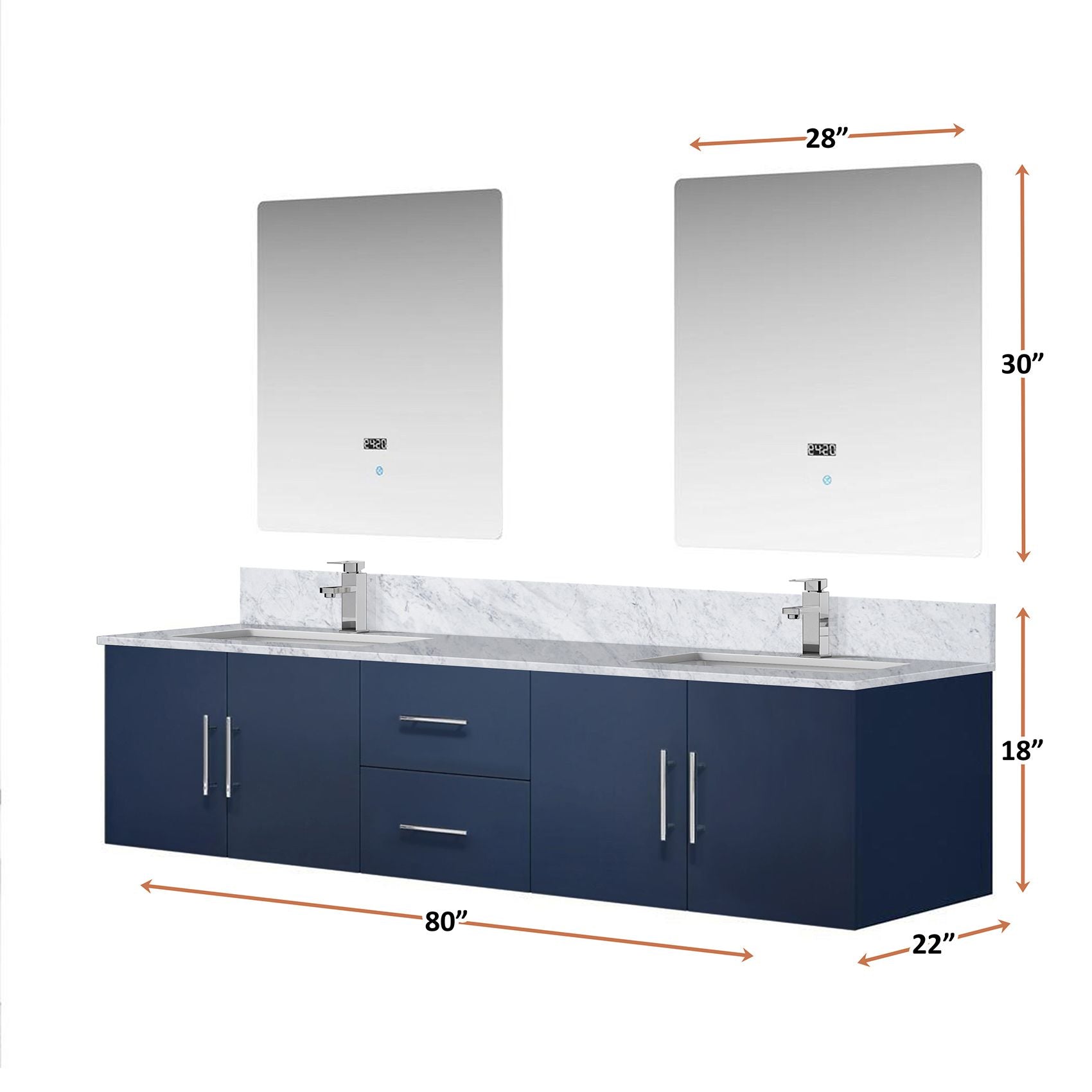 Double Bath Vanity with Marble Top, Faucet, and Mirrors – Scratch & Stain Resistant