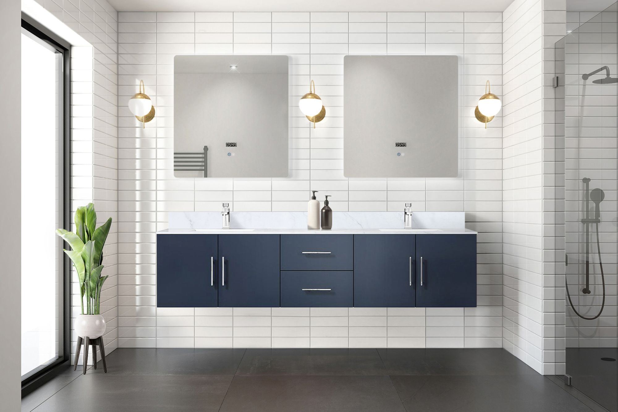 Double Bath Vanity with Marble Top, Faucet, and Mirrors – Scratch & Stain Resistant