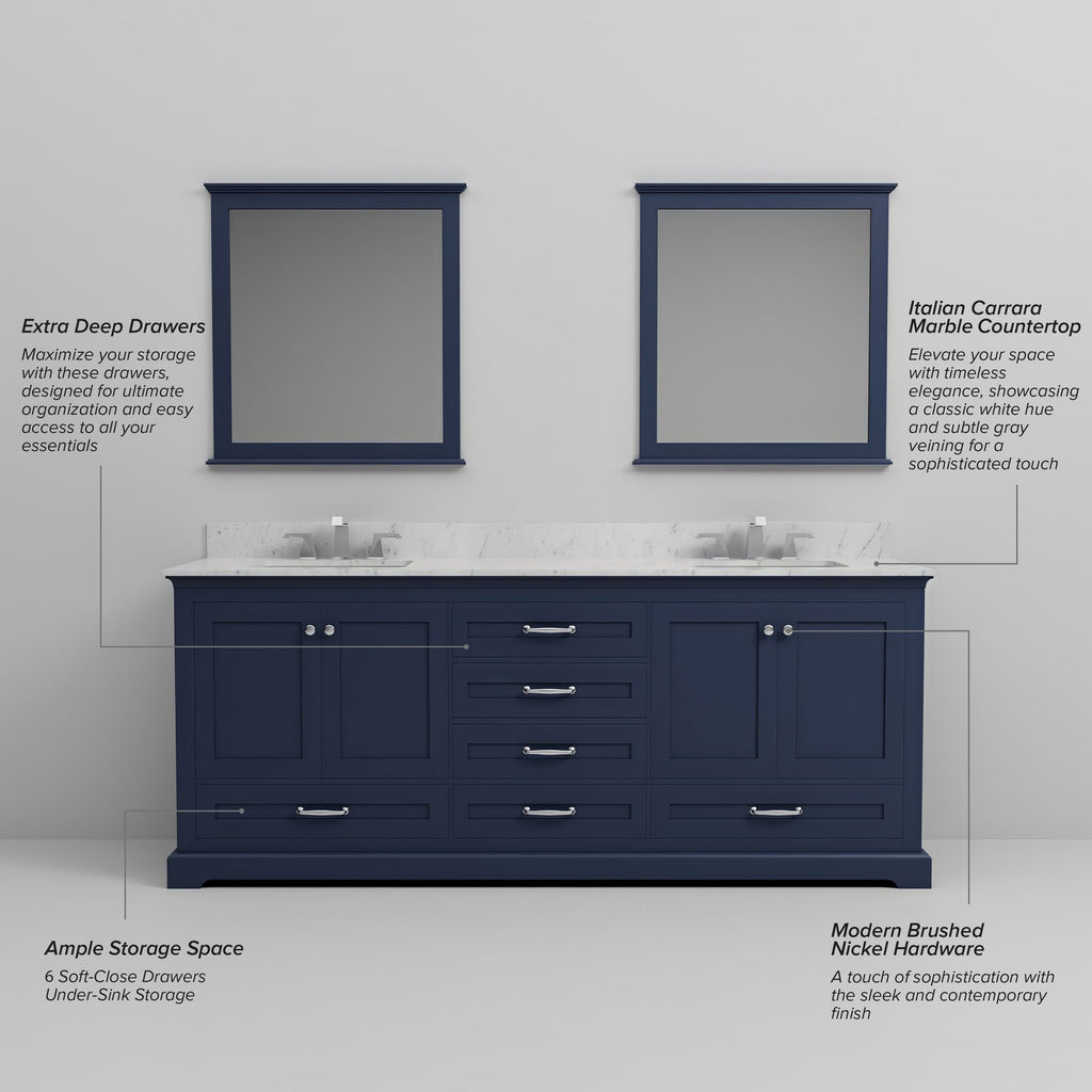 Navy Blue Double Bath Vanity 80-in with Soft Close Drawers and Ample Storage