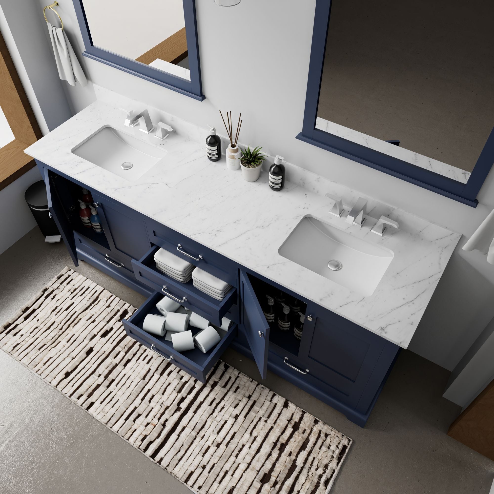 Navy Blue Double Bath Vanity 80-in with Soft Close Drawers and Ample Storage