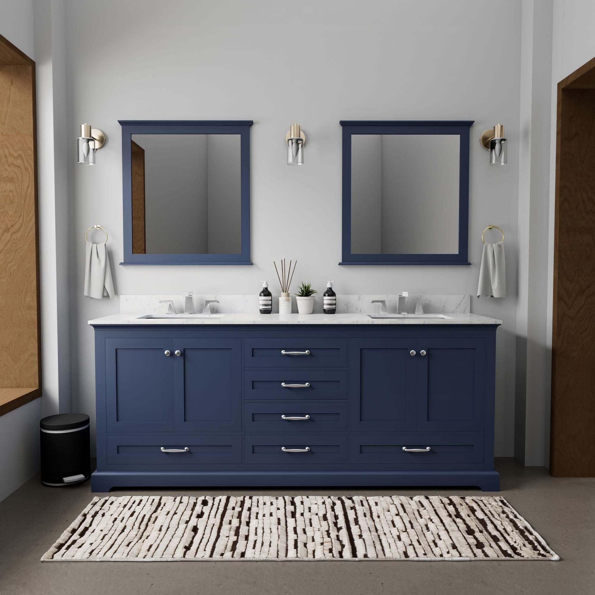 Navy Blue Double Bath Vanity 80-in with Soft Close Drawers and Ample Storage
