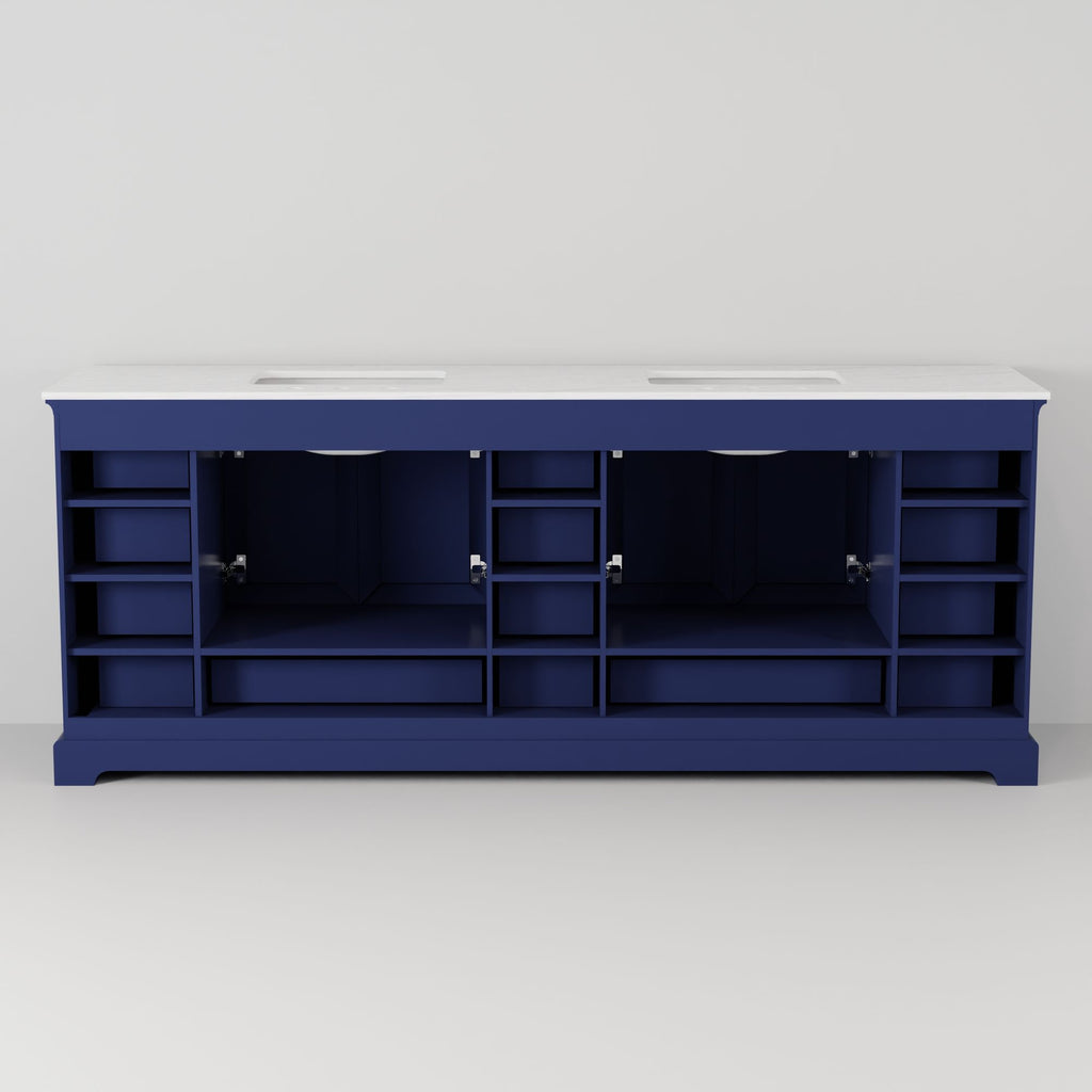 Navy Blue Double Bath Vanity. with White Quartz Top & Faucet Set