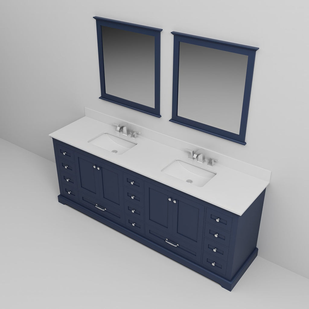 Navy Blue Double Bath Vanity. with White Quartz Top & Faucet Set