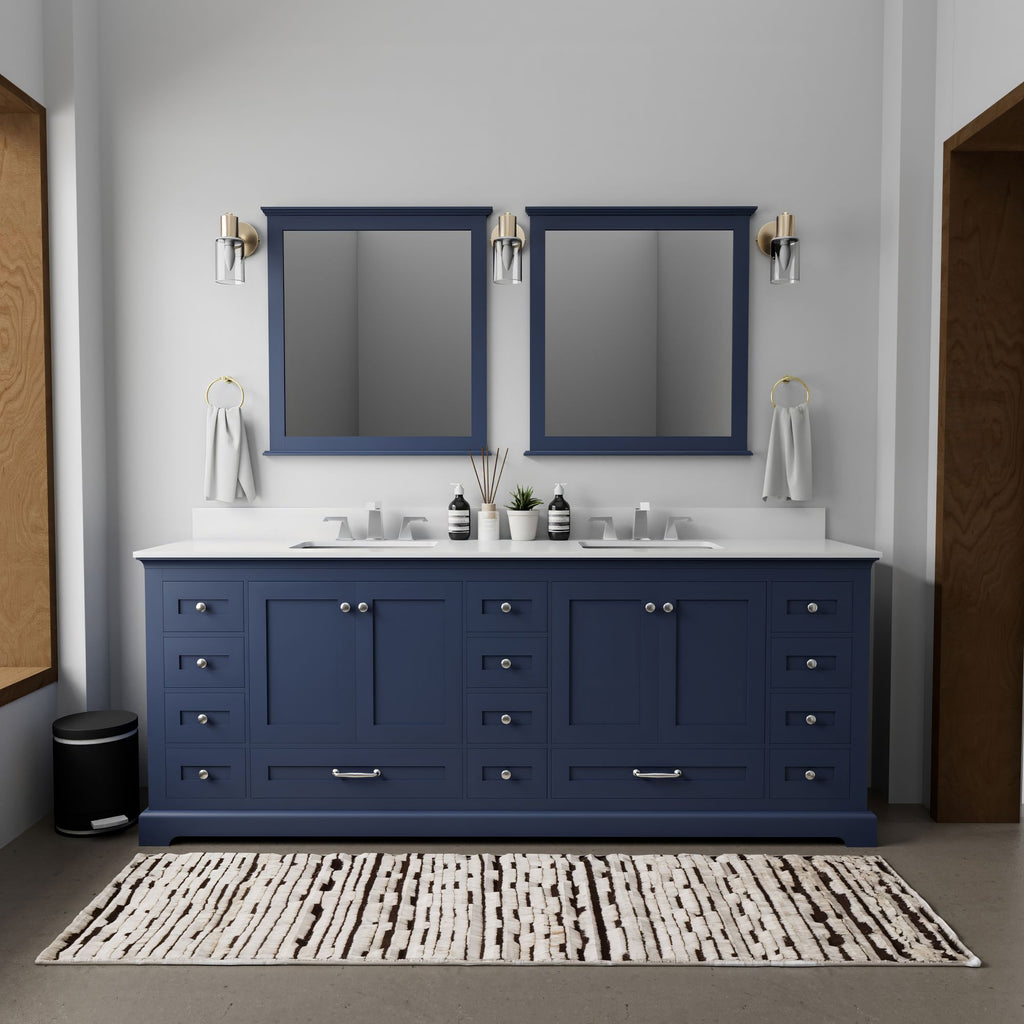 Navy Blue Double Bath Vanity. with White Quartz Top & Faucet Set