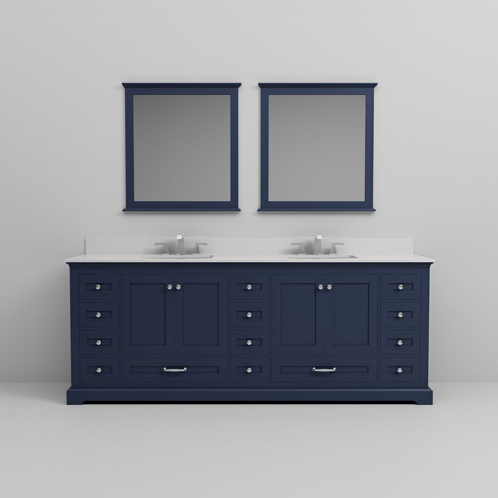 Navy Blue Double Bath Vanity. with White Quartz Top & Faucet Set