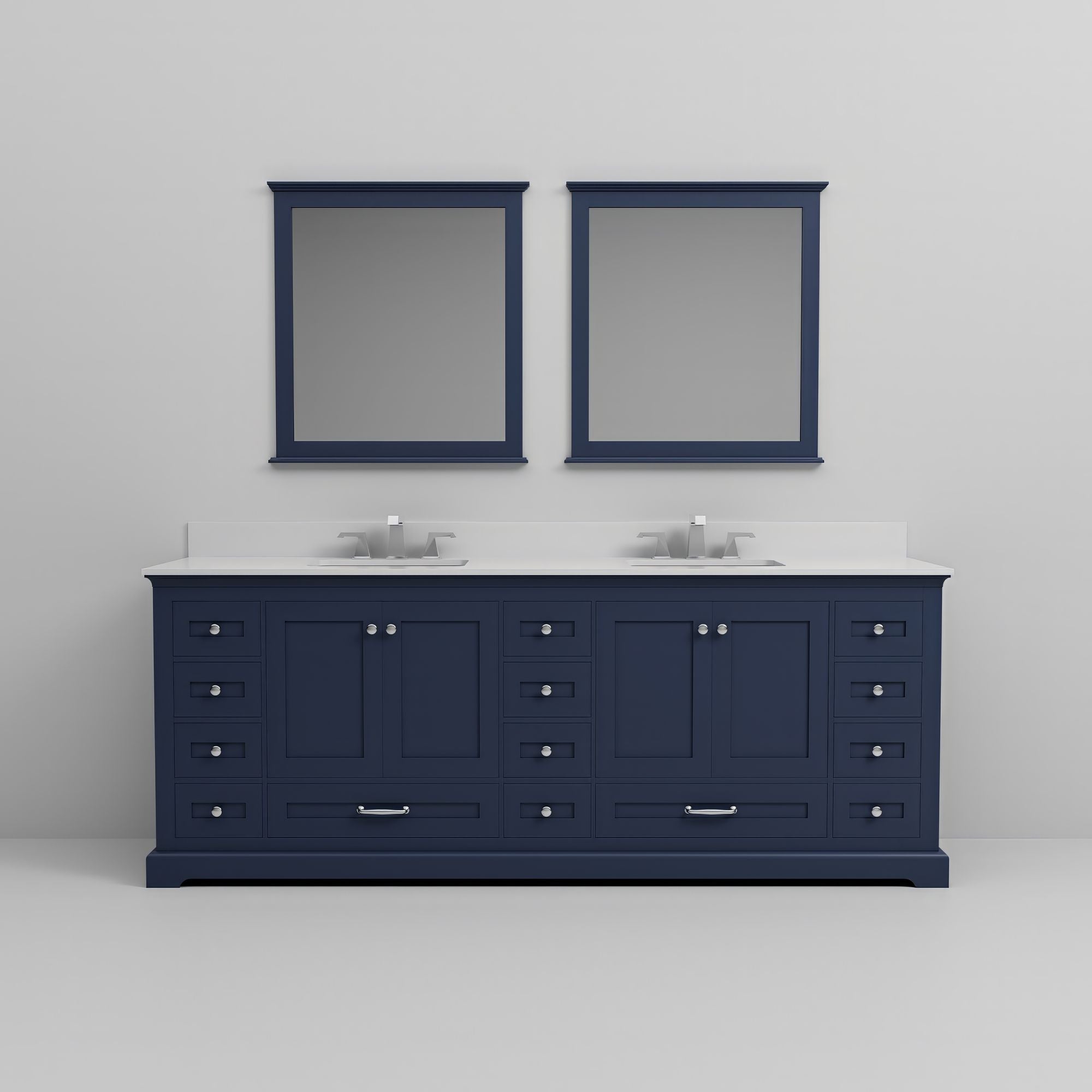 Navy Blue Double Bath Vanity. with White Quartz Top & Faucet Set