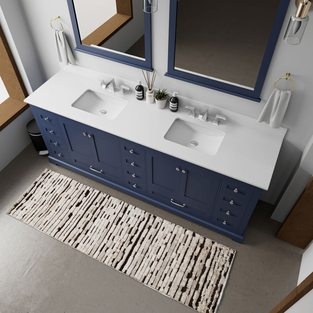 Navy Blue Double Bath Vanity. with White Quartz Top & Faucet Set
