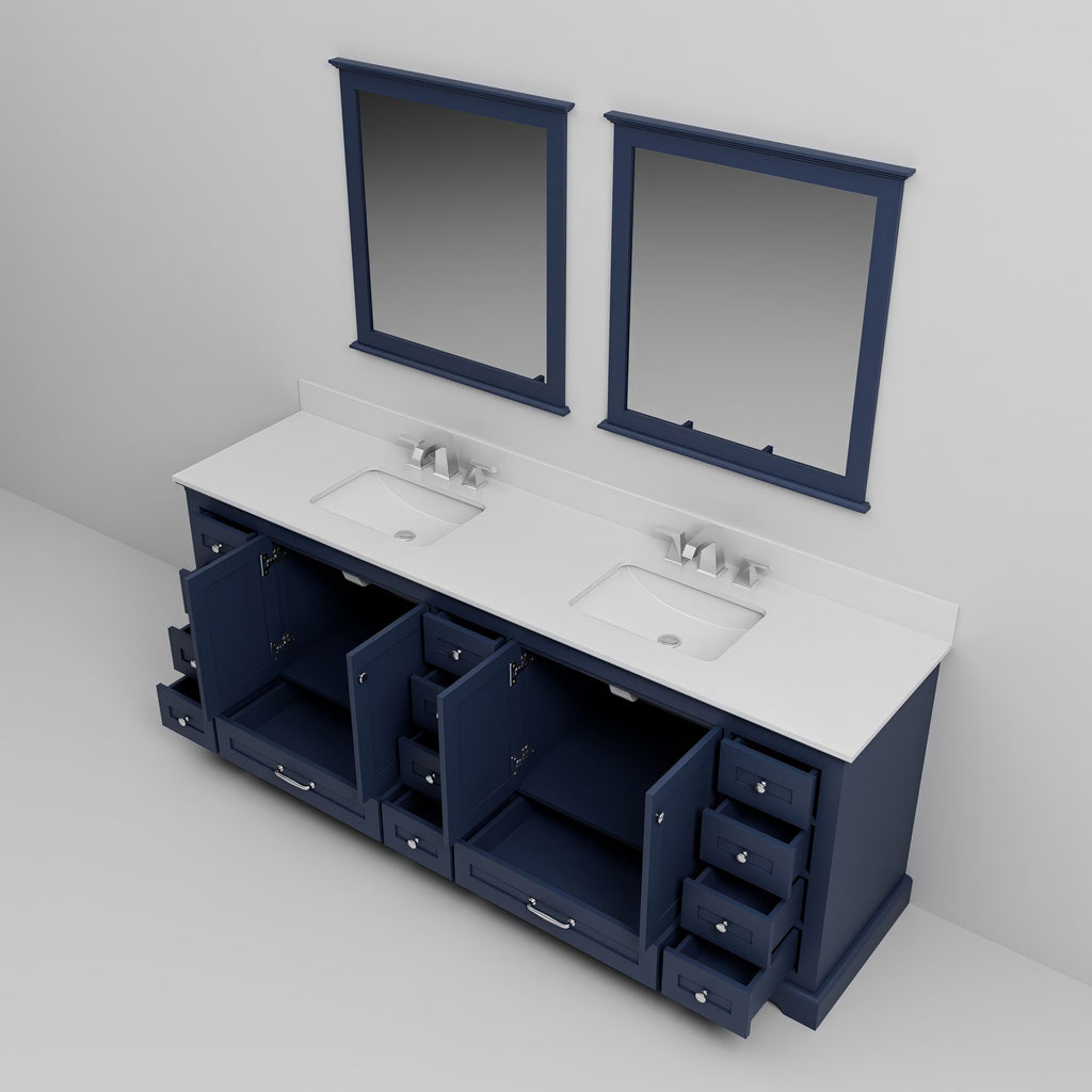 Navy Blue Double Bath Vanity. with White Quartz Top & Faucet Set
