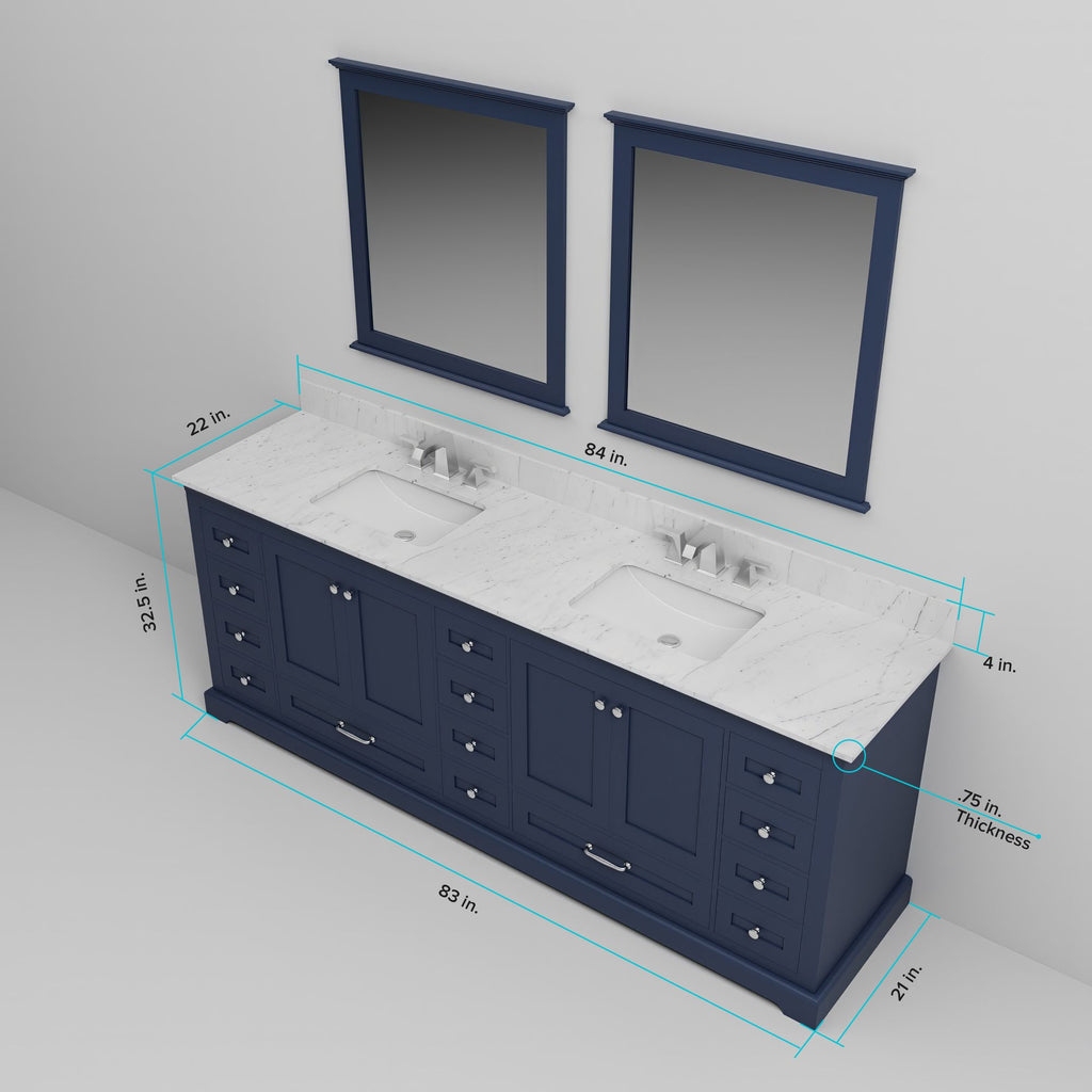 Navy Blue Double Bath Vanity. with White Quartz Top & Faucet Set