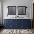 Navy Blue Double Bath Vanity. with White Quartz Top & Faucet Set