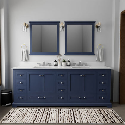 Navy Blue Double Bath Vanity. with White Quartz Top & Faucet Set