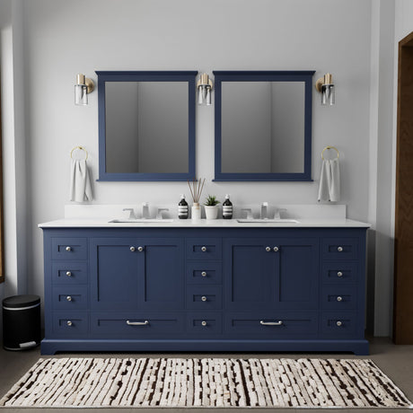 Navy Blue Double Bath Vanity. with White Quartz Top & Faucet Set