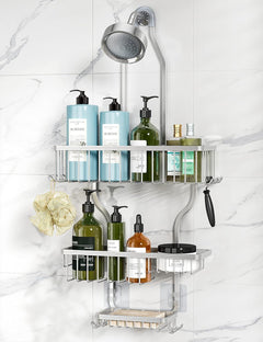Hanging Shower Organizer with 3 Baskets and 10 Hooks