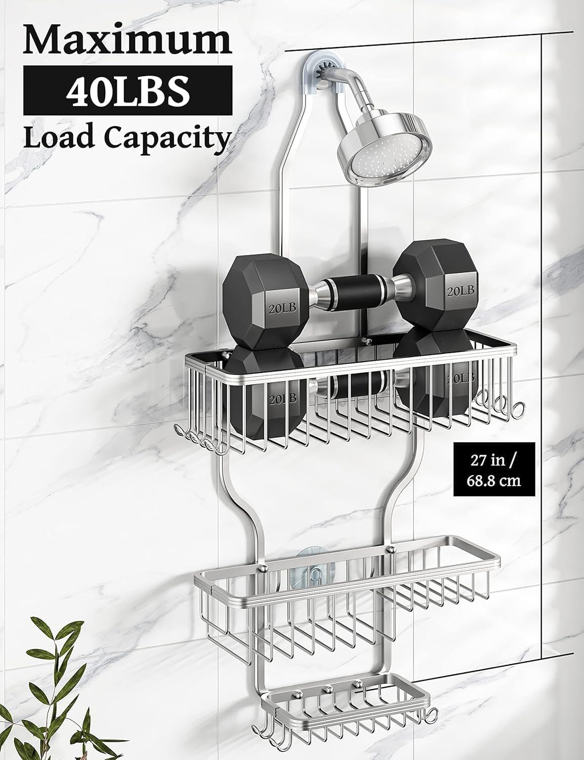Hanging Shower Organizer with 3 Baskets and 10 Hooks