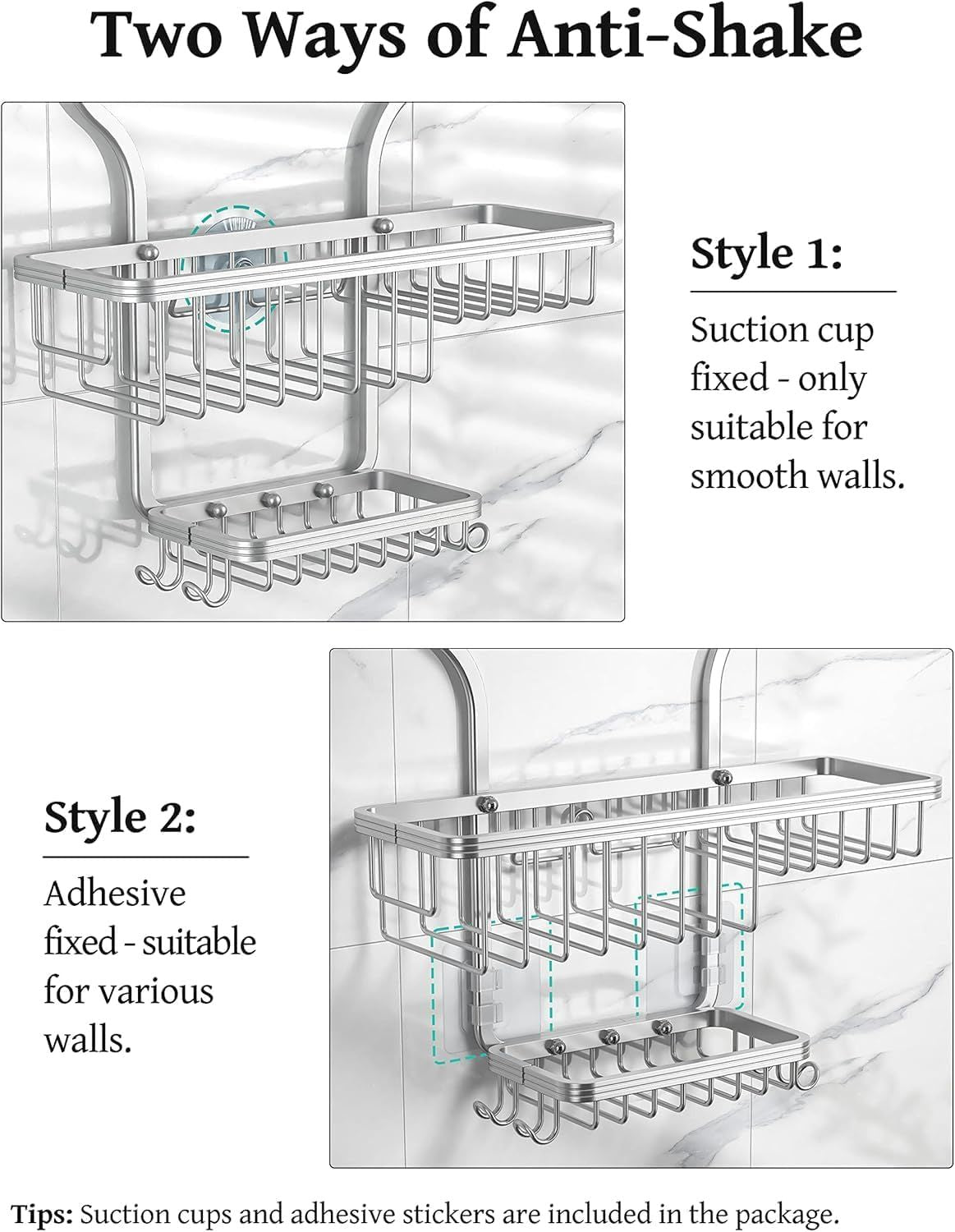 Hanging Shower Organizer with 3 Baskets and 10 Hooks