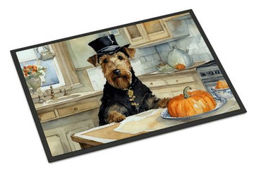Airedale Terrier Fall Pumpkins Indoor-Outdoor Doormat