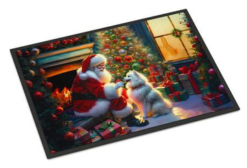 American Eskimo and Santa Christmas Doormat