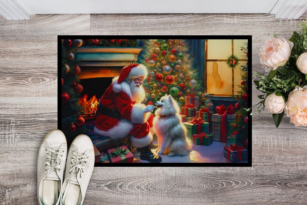 American Eskimo and Santa Christmas Doormat