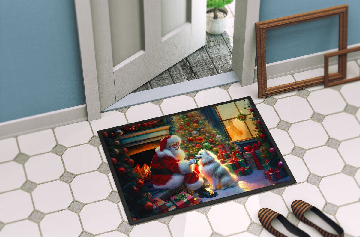 American Eskimo and Santa Christmas Doormat