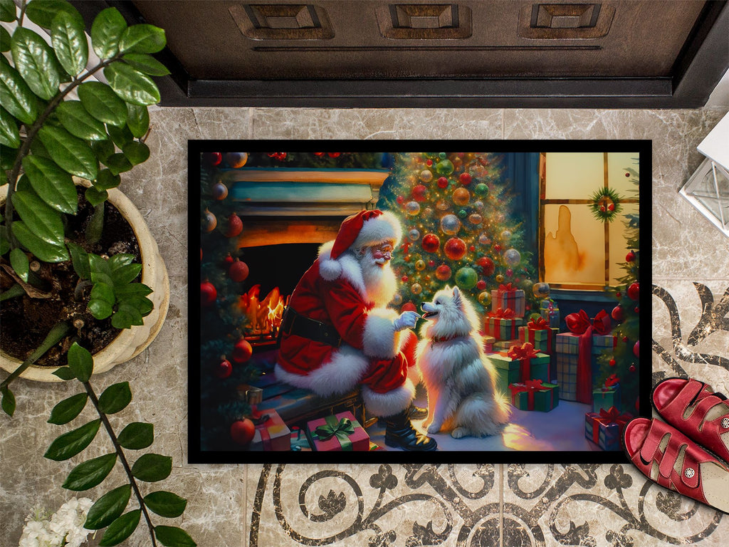 American Eskimo and Santa Christmas Doormat