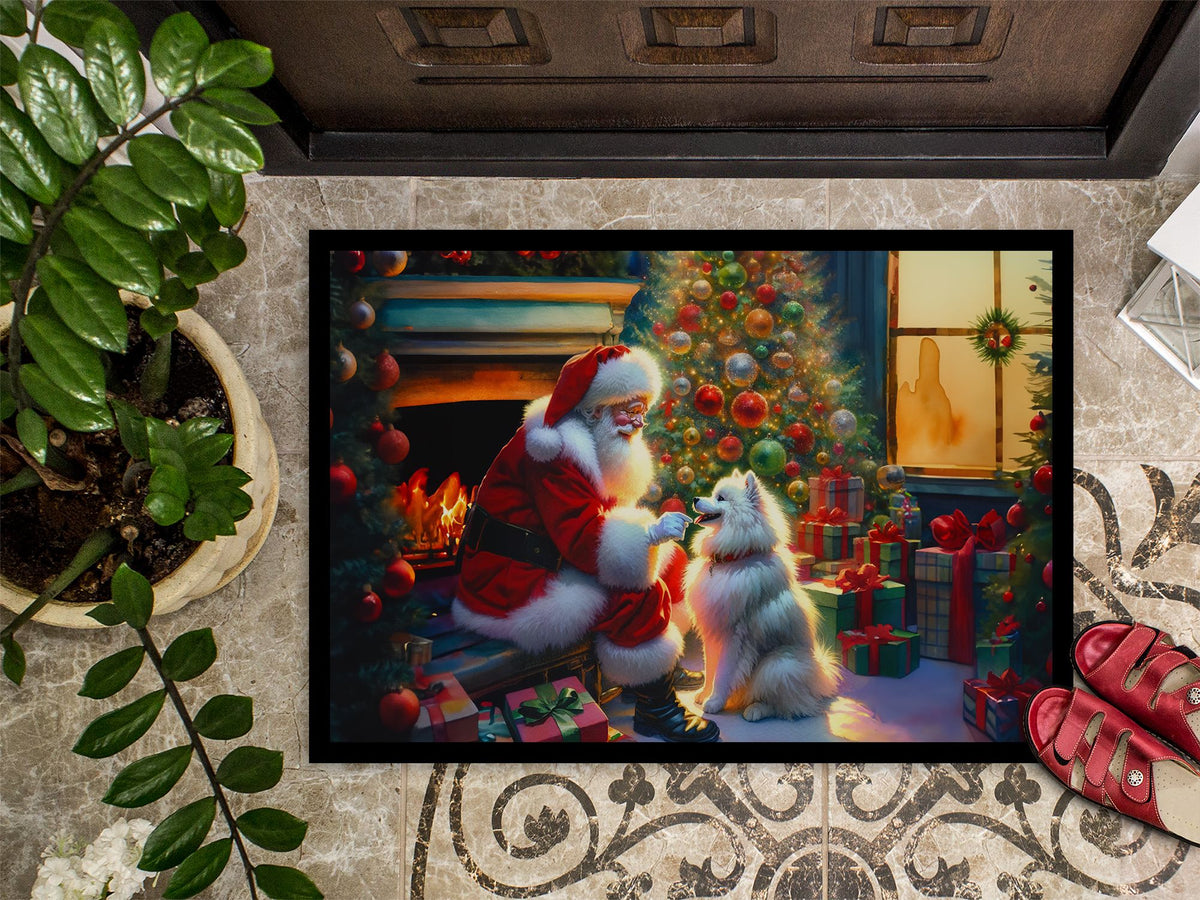 American Eskimo and Santa Christmas Doormat