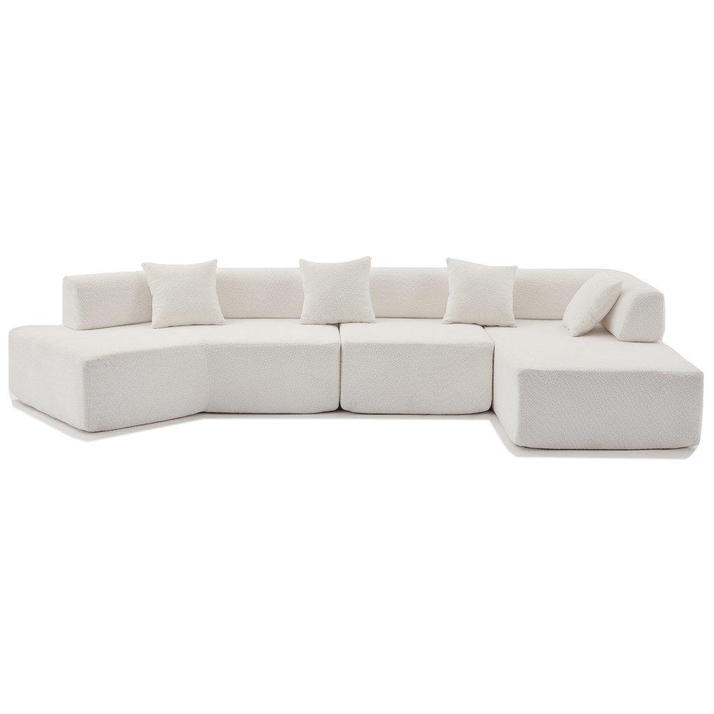 Modern Minimalist L-Shape Modular Couch with Chaise - White Boucle
