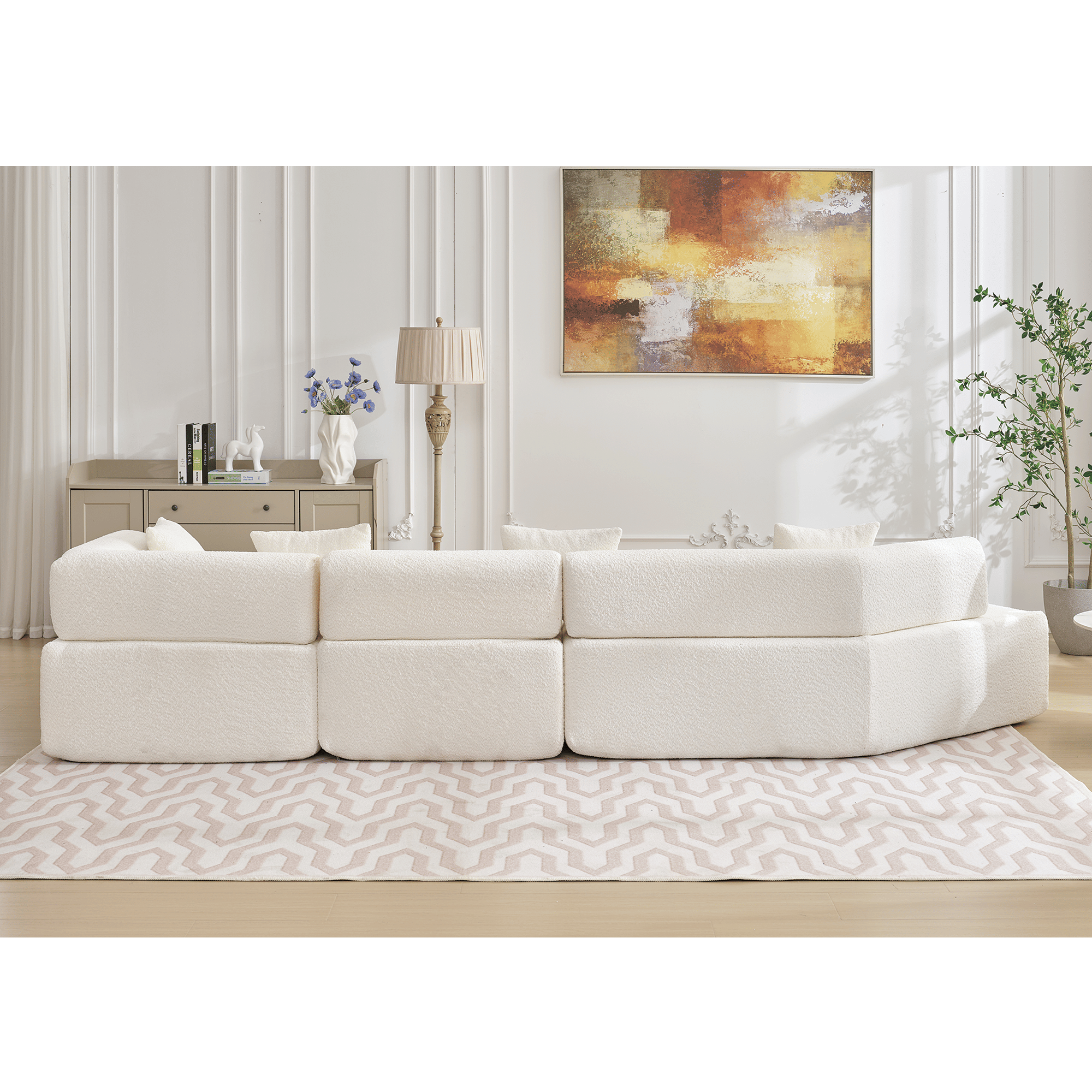 Modern Minimalist L-Shape Modular Couch with Chaise - White Boucle