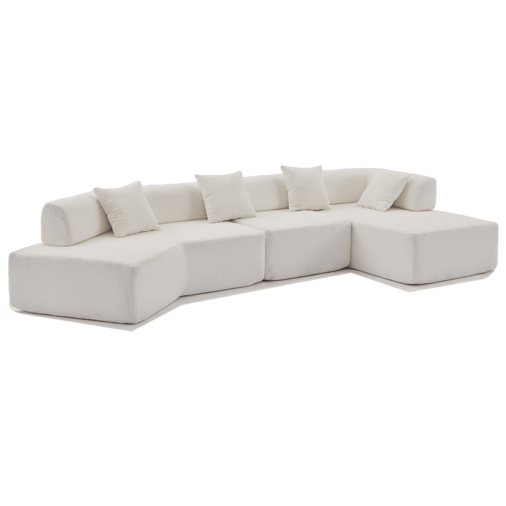 Modern Minimalist L-Shape Modular Couch with Chaise - White Boucle