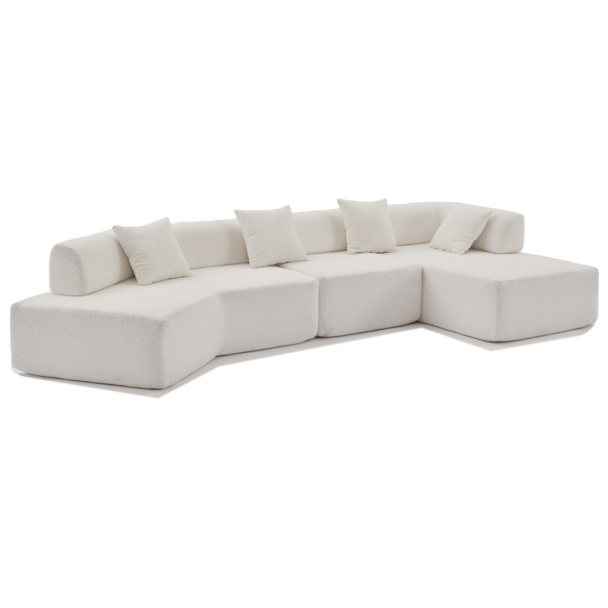 Modern Minimalist L-Shape Modular Couch with Chaise - White Boucle