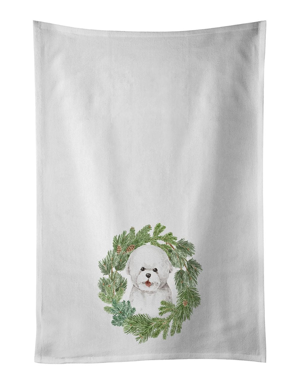 Smiling Bichon Frise Christmas Wreath Towel Set