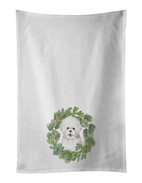 Smiling Bichon Frise Christmas Wreath Towel Set
