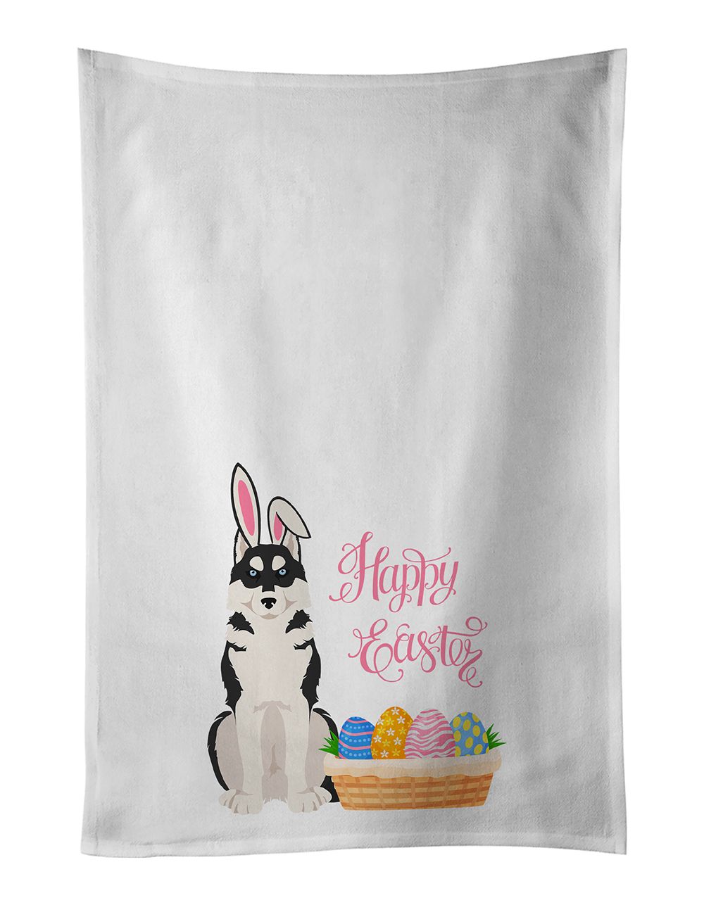 Black Siberian Husky Easter Kitchen Towels