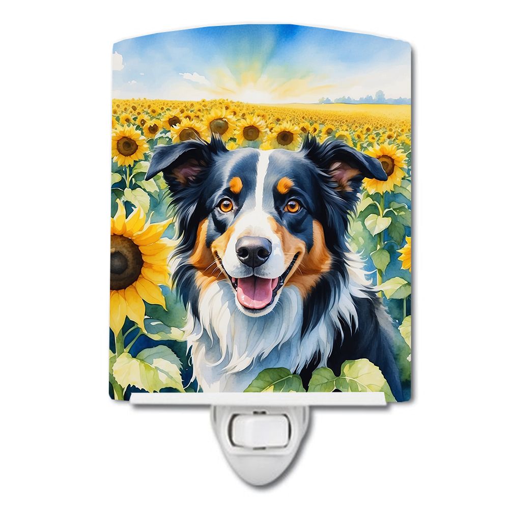 Border Collie in Sunflowers Night Light