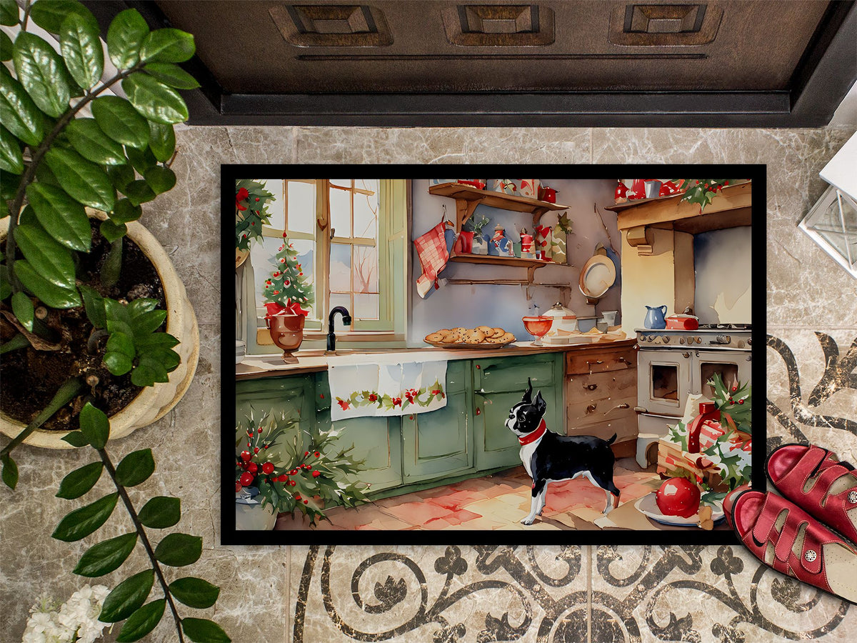 Boston Terrier Christmas Cookies Entryway Doormat
