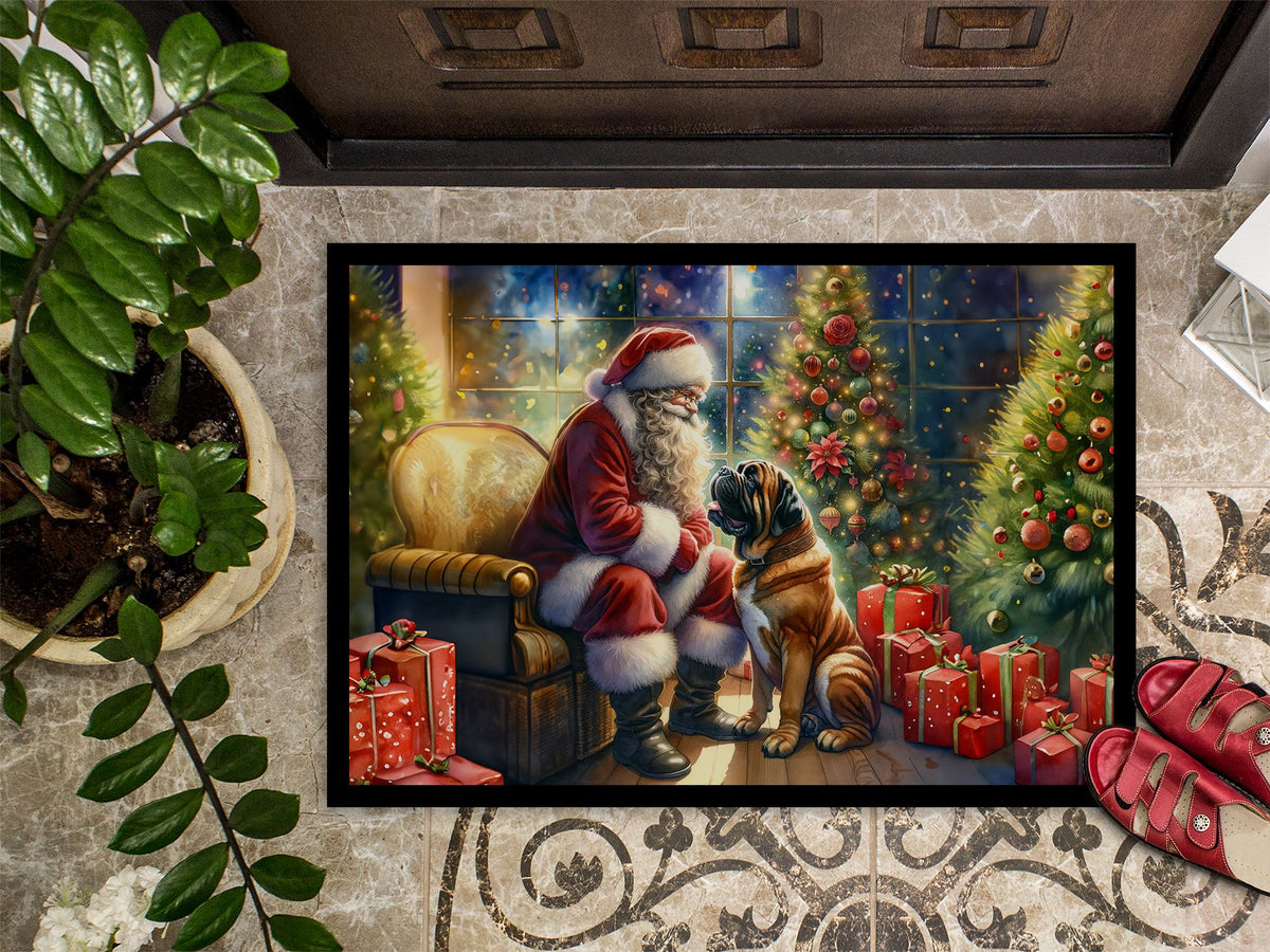Bullmastiff and Santa Claus Indoor-Outdoor Doormat