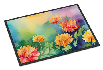 Watercolor Chrysanthemums Floral Doormat
