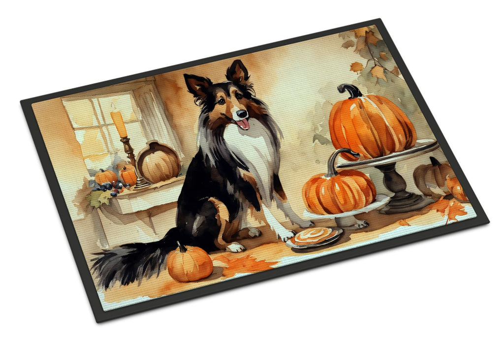 Collie and Fall Pumpkins Indoor-Outdoor Doormat