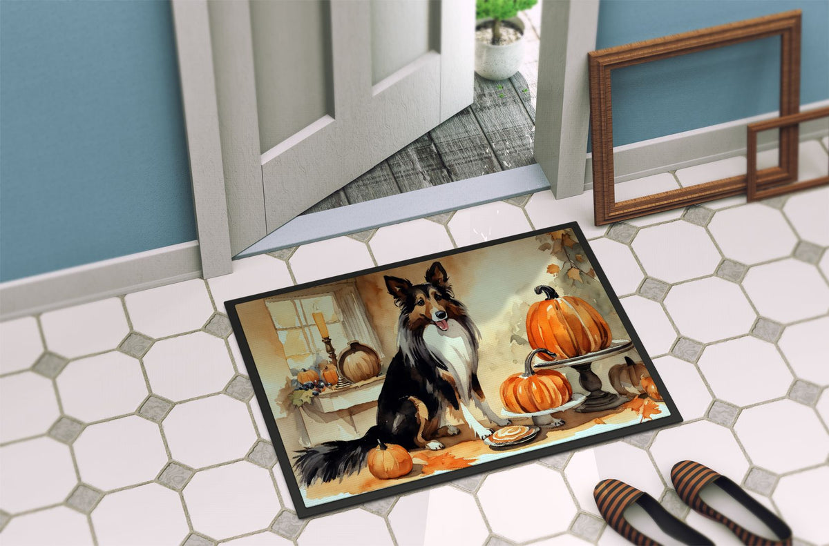 Collie and Fall Pumpkins Indoor-Outdoor Doormat