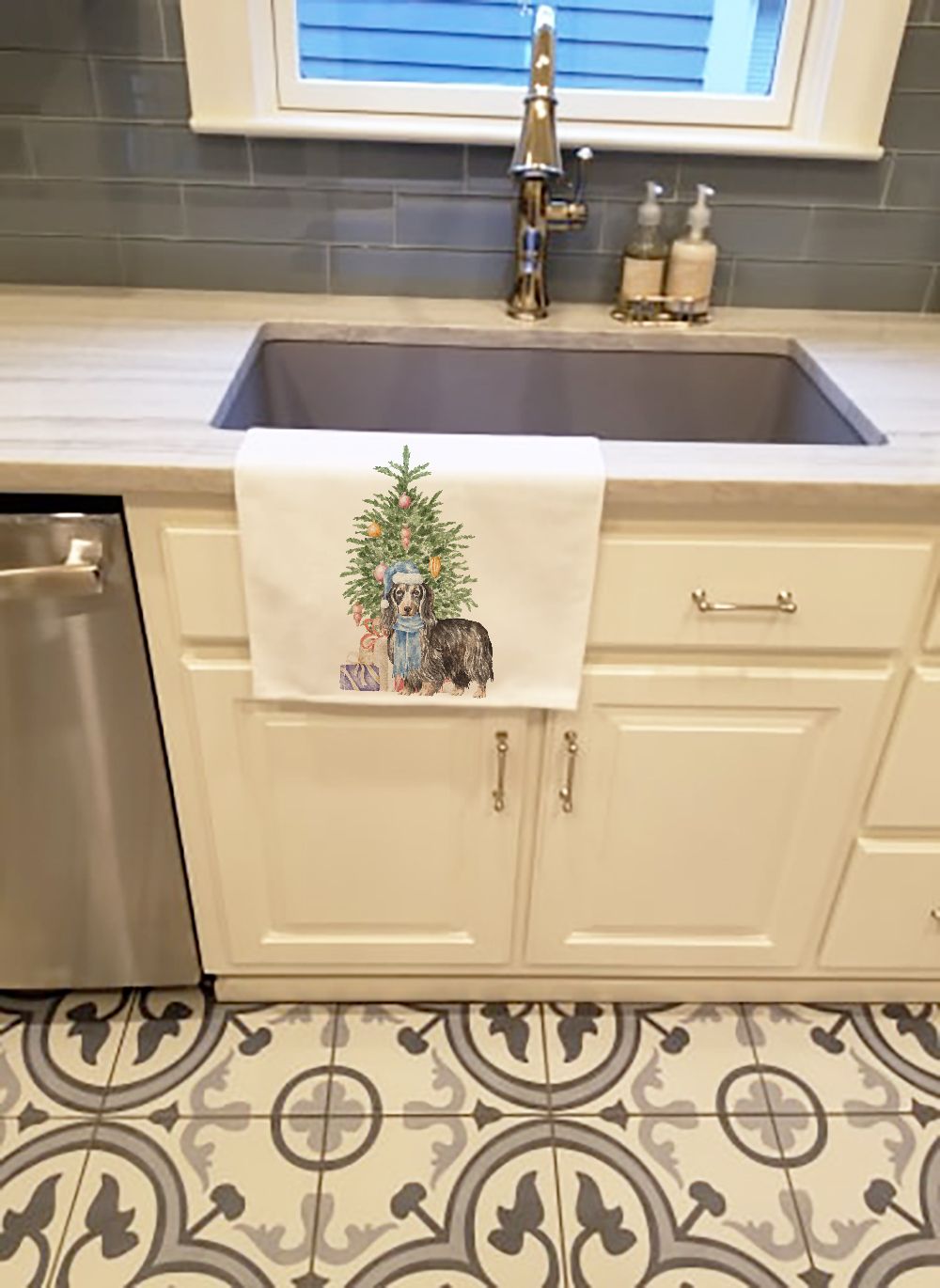 Dachshund Christmas Presents and Tree Kitchen Towels